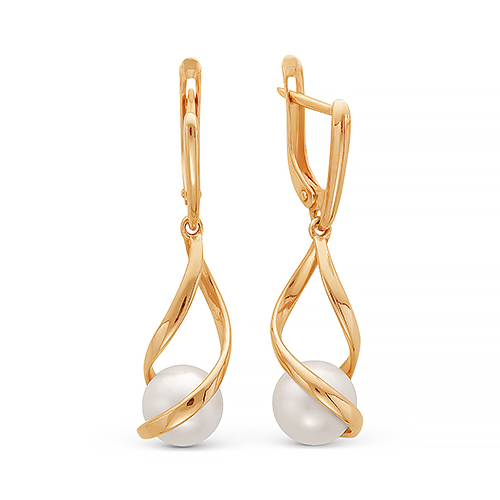 Серьги из золота Z2-9123 от KRASNOE, металл Золото, вставка Жемчуг , фианиты