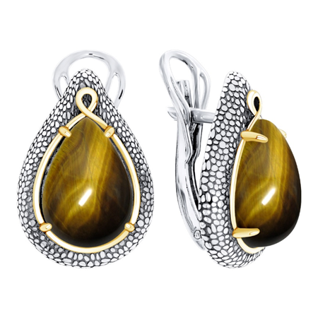 Серьги из серебра с тигровыми глазами из коллекции Уральские самоцветы