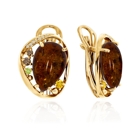 Серьги из серебра с ситаллами, янтарем и фианитами из коллекции Сладкая история