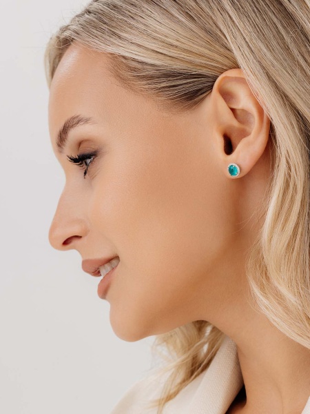 Пусеты из серебра с турмалином синт. в ювелирном интернет-магазине