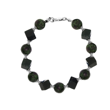 Купить браслет из серебра с цоизитами и агатами