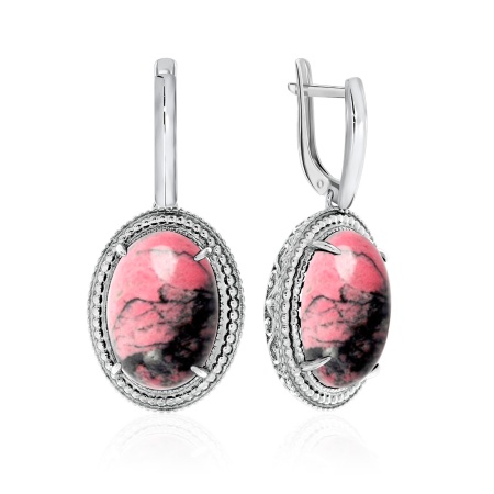 Серьги из серебра с родонитами 2310450963 от KRASNOE, металл Серебро, вставка Родонит