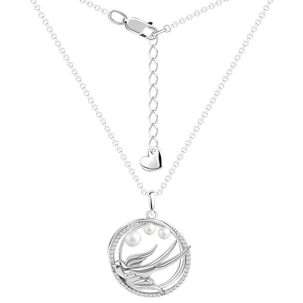 Колье из серебра с жемчугами и фианитами в ювелирном интернет-магазине