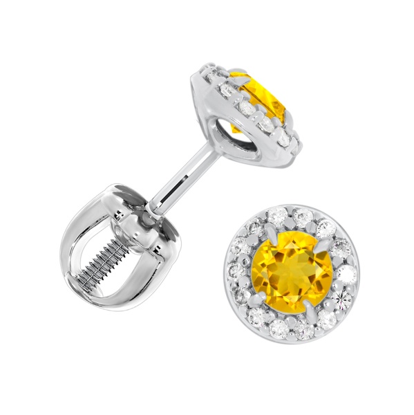 Пусеты из серебра с цитринами и фианитами