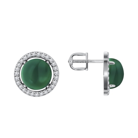 Пусеты из серебра с агатами и фианитами