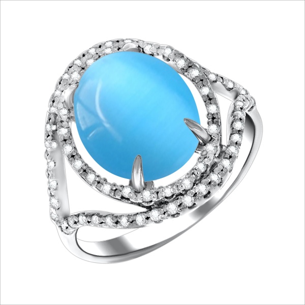 Кольцо из серебра с кошачий глазом и фианитами со скидкой