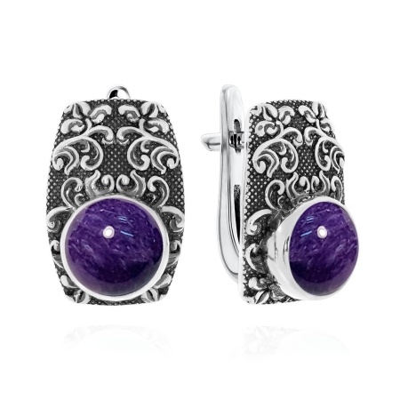 Серьги из серебра с чароитами 2310461366 от KRASNOE, металл Серебро, вставка Чароит