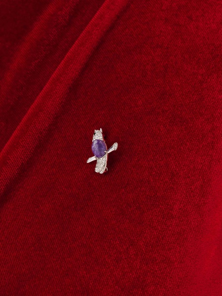 Брошь из серебра с ситаллом, чароитом и фианитами в ювелирном интернет-магазине