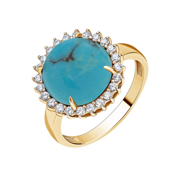 Кольцо из серебра с бирюзой и фианитами со скидкой