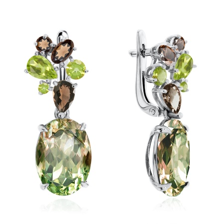 Серьги из серебра с кристалл ювелирныйами, ситаллами и фианитами