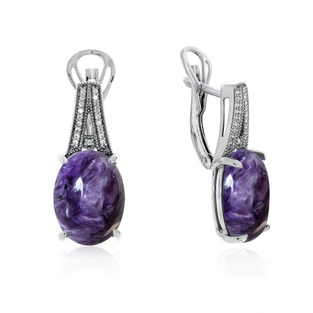 Серьги из серебра с чароитами и фианитами 2340463537л от KRASNOE, металл Серебро, вставка Чароит