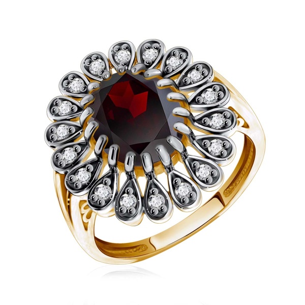 Кольцо из серебра с гранатом и фианитами со скидкой