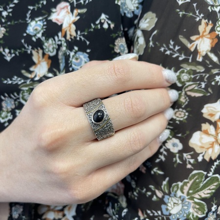 Купить кольцо из серебра с обсидианом в интернет-магазине KRASNOE