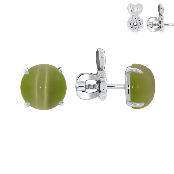 Пусеты из серебра с кошачий глазами