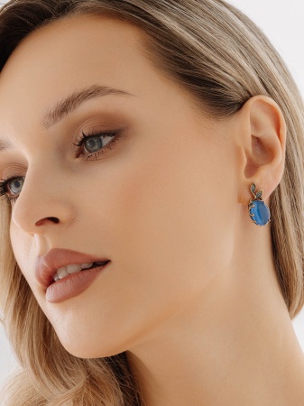 Серьги из серебра с имитацией кошачьего глаза