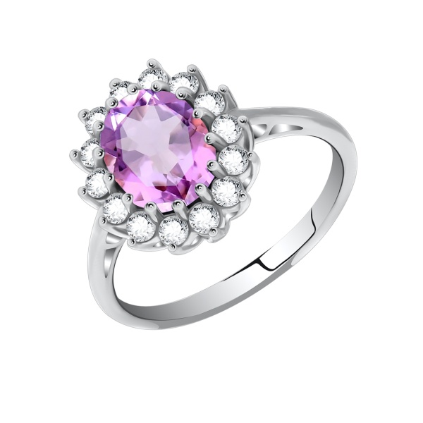 Кольцо из серебра с кварцем и фианитами со скидкой