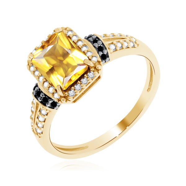 Кольцо из серебра с цитрином, ситаллами и фианитами со скидкой