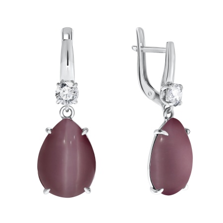 Серьги из серебра с кошачий глазом и фианитами 2340260502-33 от KRASNOE, металл Серебро, вставка Кошачий глаз