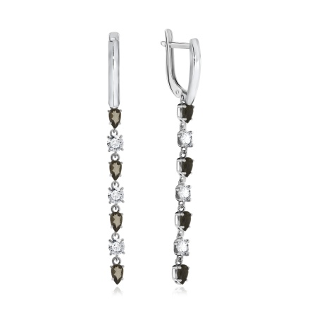 Серьги из серебра с топазами и фианитами 2340102513 от KRASNOE, металл Серебро, вставка Раухтопаз