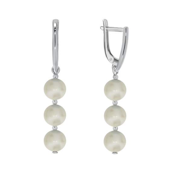 Серьги из серебра с жемчугами 2340050314 от KRASNOE, металл Серебро, вставка Жемчуг