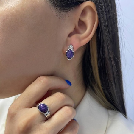 Серьги из серебра с чароитом