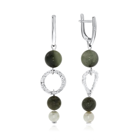 Серьги из серебра с жемчугами и кварцем 2340871228-58 от KRASNOE, металл Серебро, вставка Кварц волосатик