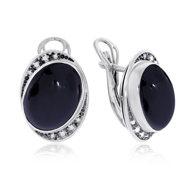 Серьги из серебра с агатами и фианитами