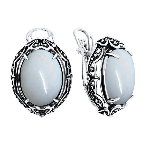 Серьги из серебра с лунным камнем в ювелирном интернет-магазине