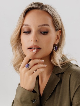 Серьги из серебра с чароитами 2310465062 от KRASNOE, металл Серебро, вставка Чароит