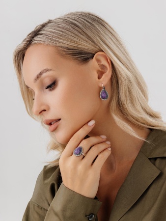 Серьги из серебра с чароитами 2310465062 от KRASNOE, металл Серебро, вставка Чароит