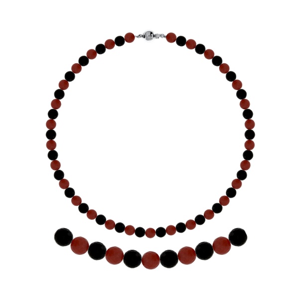 Бусы из серебра с ониксами и агатами 8340436116-45