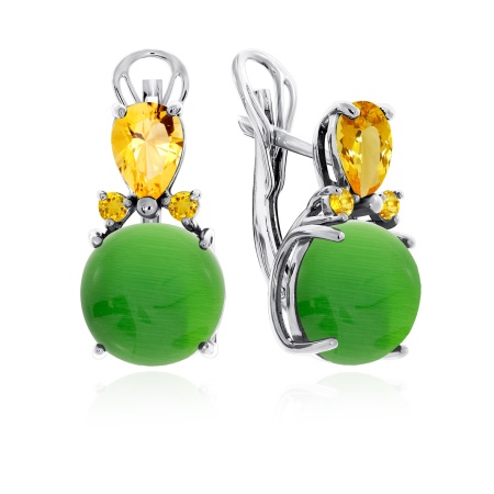 Серьги из серебра с кошачий глазами и цитринами