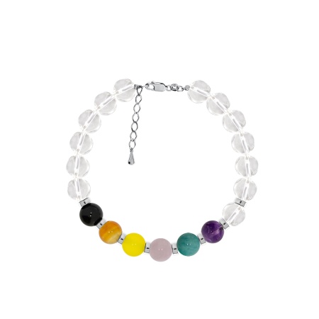Купить браслет из серебра с кварцем, аметистом, амазонитом, агатами и хрусталём