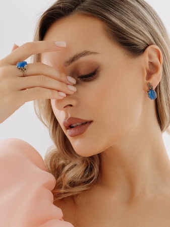 Серьги из серебра с имитацией кошачьего глаза