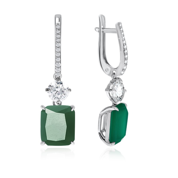 Серьги из серебра с агатами и фианитами