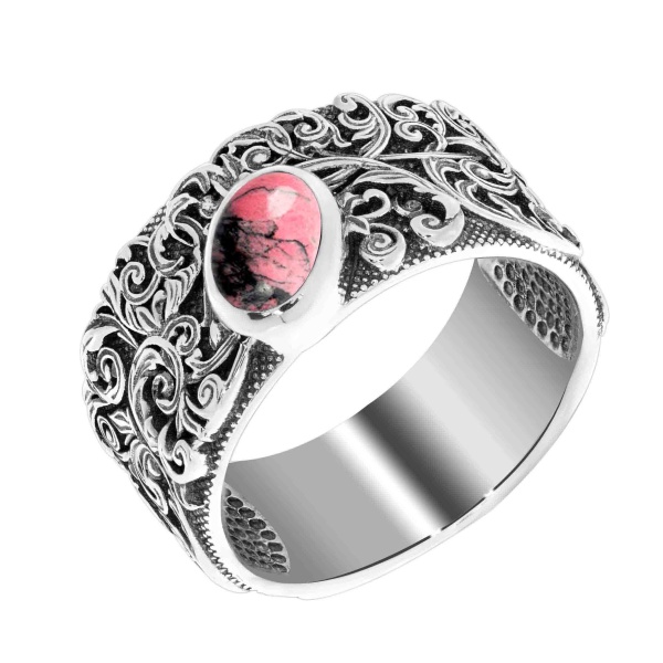 Купить кольцо из серебра с родонитом в интернет-магазине KRASNOE