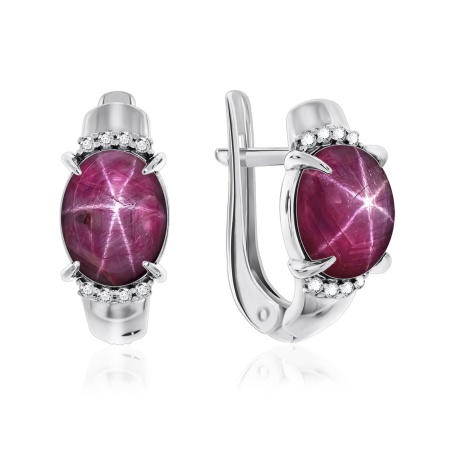 Серьги из серебра с рубином звездчатым