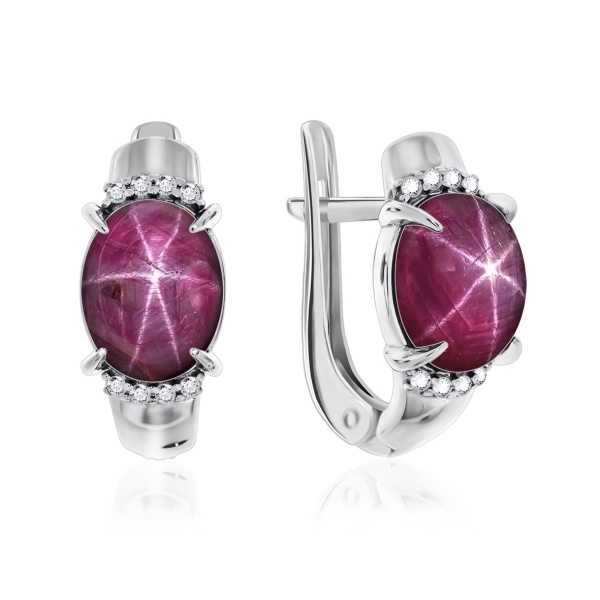 Серьги из серебра с рубином звездчатым