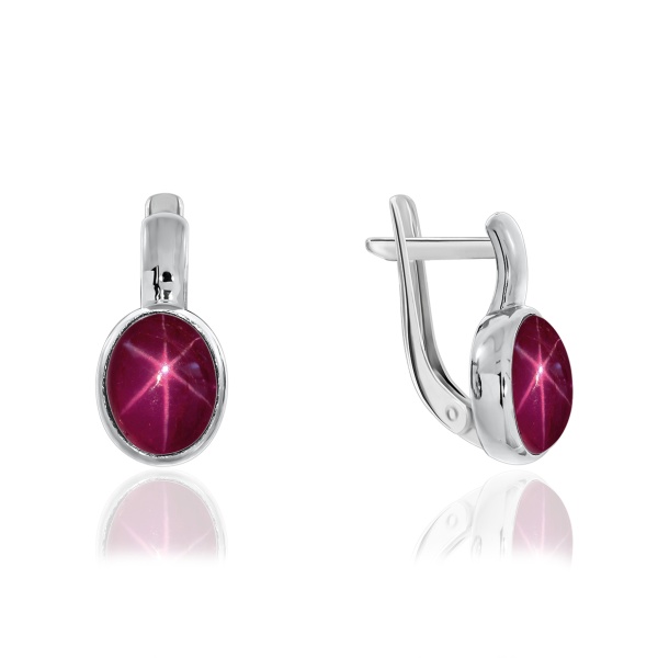 Серьги из серебра с рубином звездчатым
