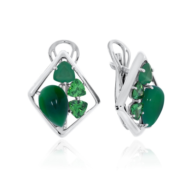 Серьги из серебра с агатами, кристалл ювелирныйами и фианитами 2340391178-60 от KRASNOE, металл Серебро, вставка Агат