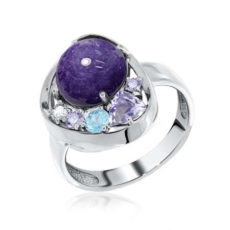 Купить кольцо из серебра с ситаллом, чароитом и фианитами в интернет-магазине KRASNOE