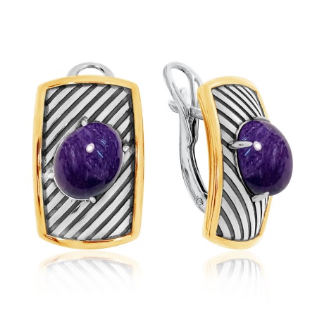 Серьги из серебра с чароитами 2317461757 от KRASNOE, металл Серебро, вставка Чароит