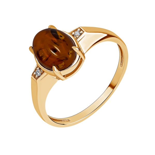 Купить кольцо из серебра с янтарём и фианитами в интернет-магазине KRASNOE