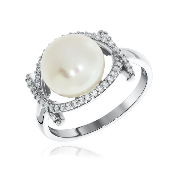 Купить кольцо из серебра с жемчугом и фианитами в интернет-магазине KRASNOE