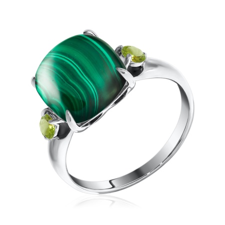 Купить кольцо из серебра с малахитом и фианитами в интернет-магазине KRASNOE
