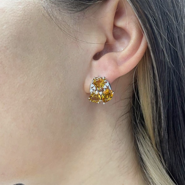 Серьги из серебра с цитринами и фианитами в ювелирном интернет-магазине