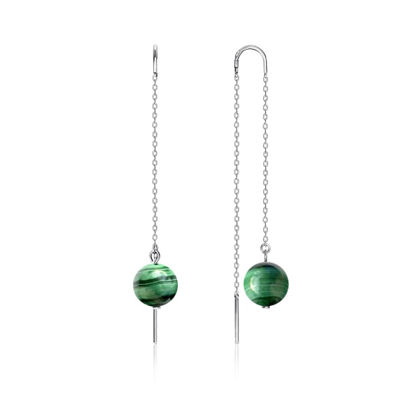 Серьги из серебра с малахитами 2340380710-3 от KRASNOE, металл Серебро, вставка Малахит