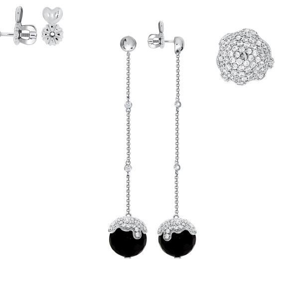 Пусеты из серебра с ониксами со скидкой