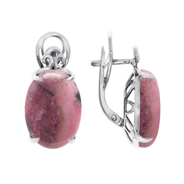 Серьги из серебра с родонитами 2340450112 от KRASNOE, металл Серебро, вставка Родонит