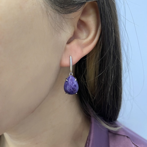 Серьги из серебра с чароитами